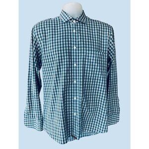 BILLY REID STANDARD FIT LONG SLEEVE COLLARED BUTTON DOWN BLUE PLAID SHIRT MEDIUM